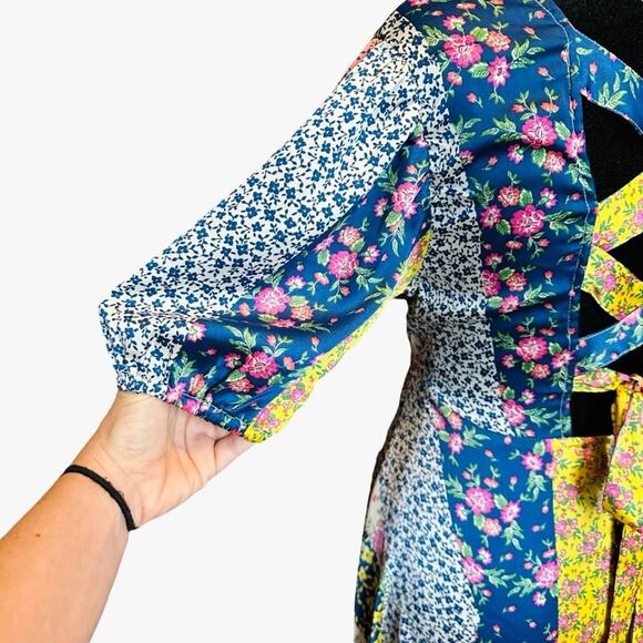 ASOS Floral Patchwork Midi Dress Button Satin Cottagecore Coquette Romantic 6 - Picture 13 of 16